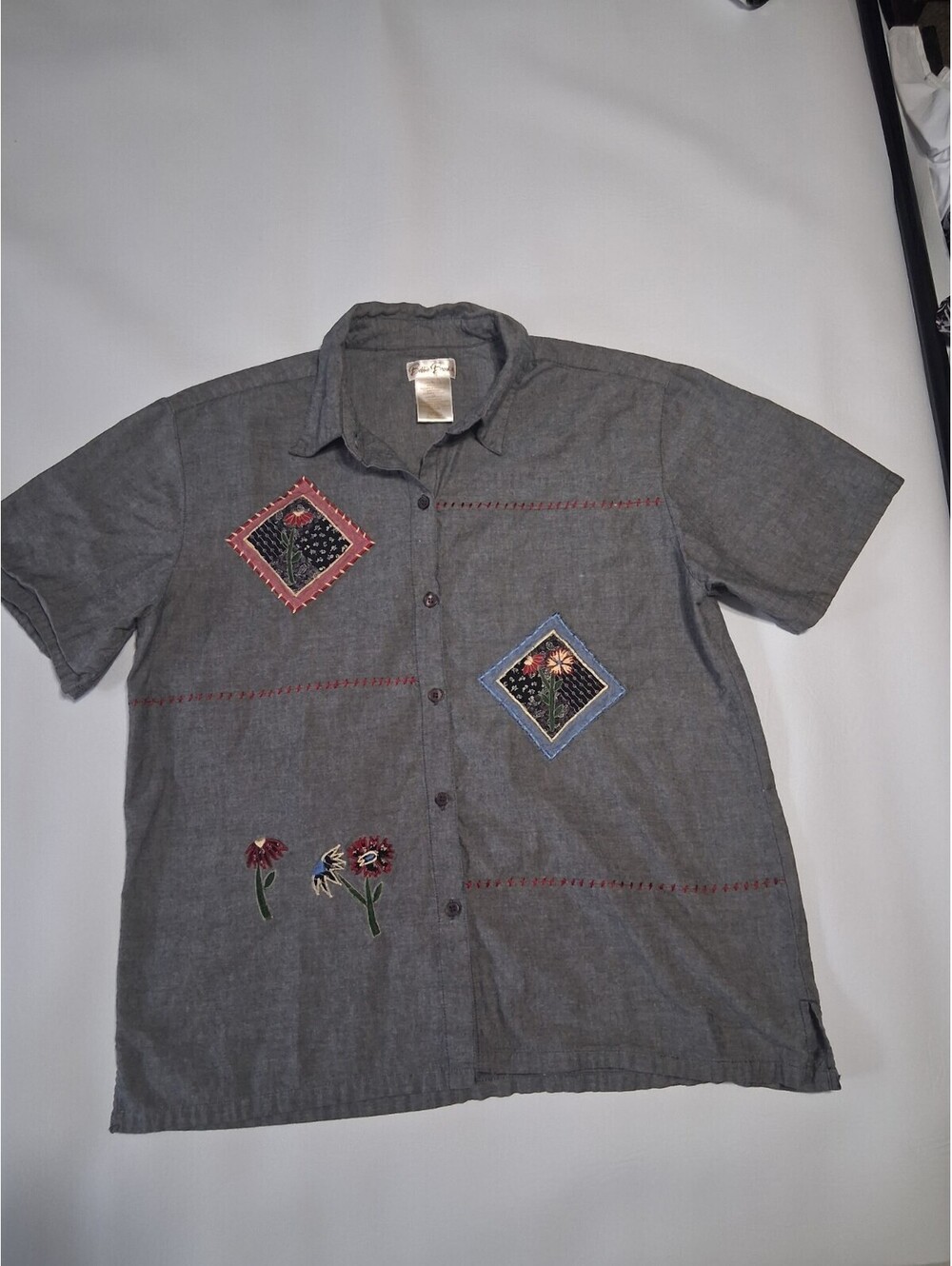 Bobbie Brooks Chambray Patchwork Floral Button-Up